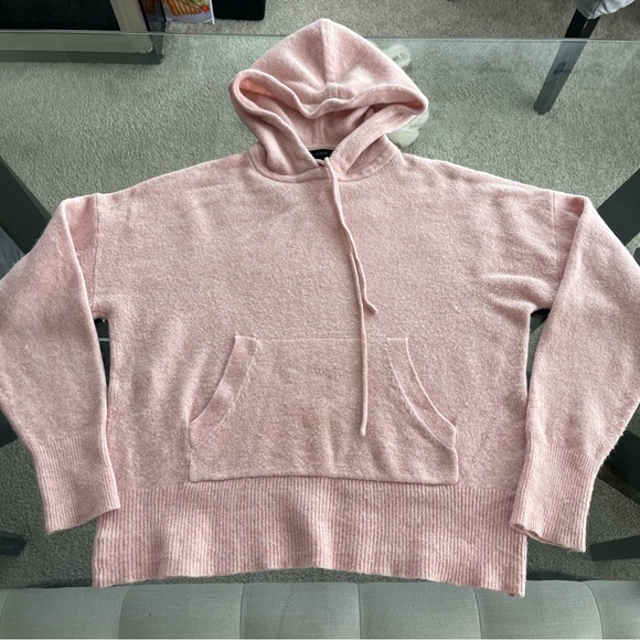 J Crew Womens Hoodie Size M Pink Kangaroo Pocket Long Sleeve Merino Wool Blend - Picture 3 of 9